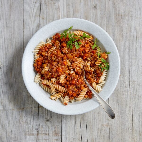Bio-Linsenbolognese (1/2 Liter) mit Bio-Vollkorn-Reis-Fusilli