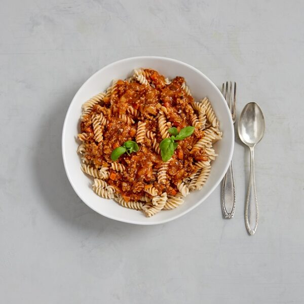 Bio-Rinderbolognese (1/2 Liter) mit Bio-Vollkorn-Reis-Fusilli