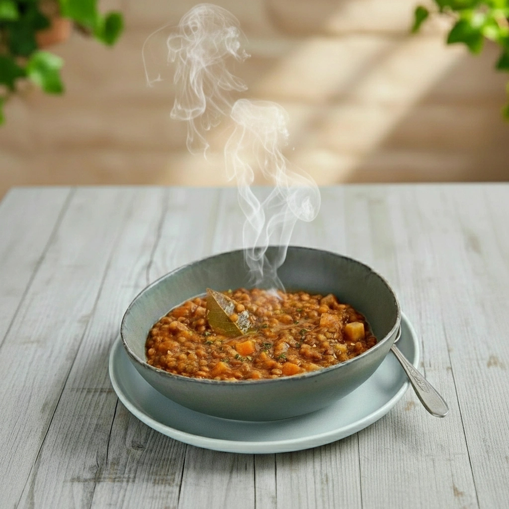 Dampfender Teller mit gesundem Bio-Fertiggericht von Mothers Finest