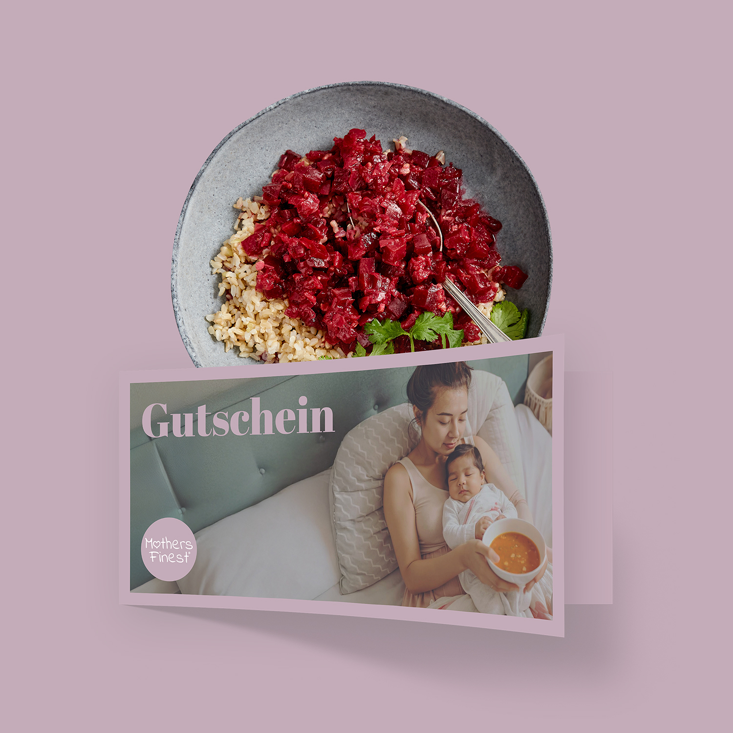 Gutschein für frisch gekochtes Wochenbettessen zur Babyshower von Mothers Finest